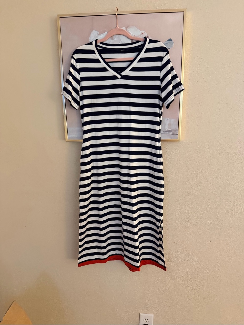 Dokotoo Navy & White Striped Midi Dress | V-Neck | Size Small